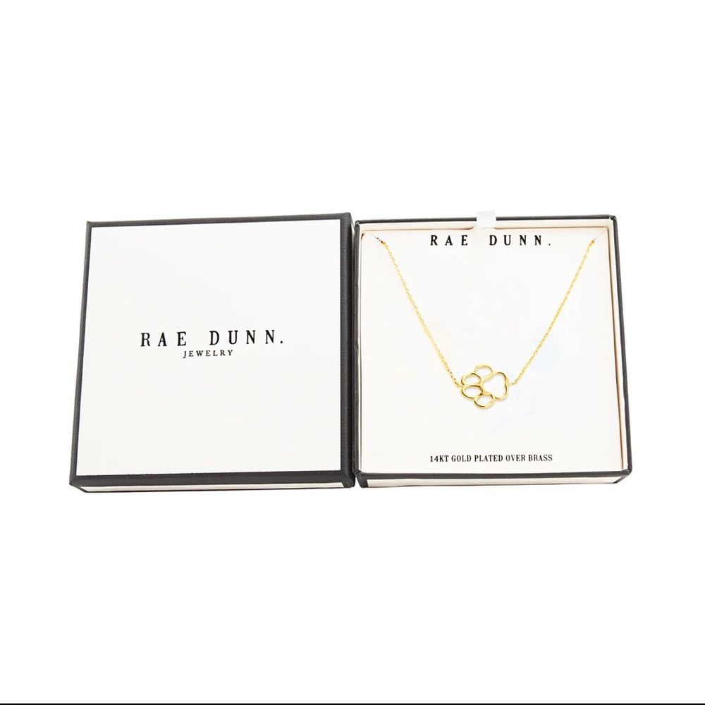 New Rae Dunn open paw print necklace in yellow gold plated brass